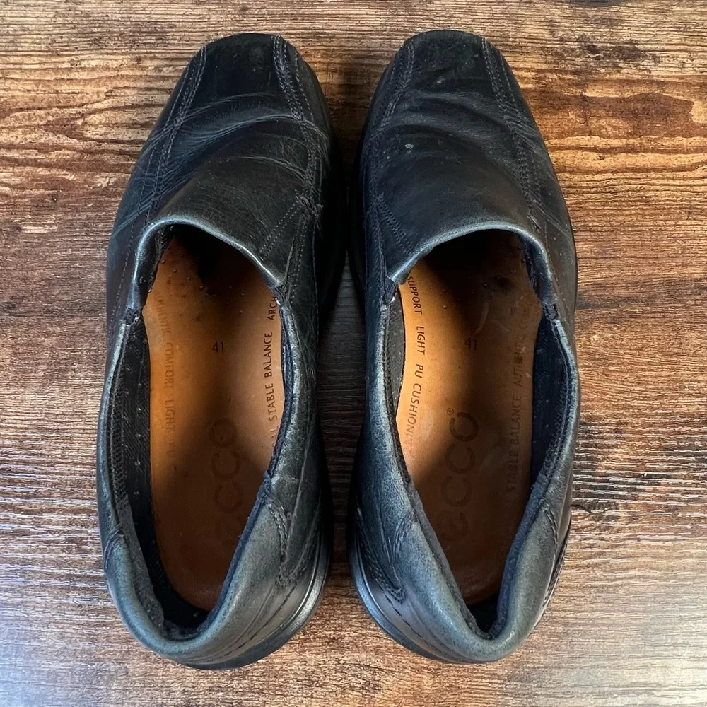 Ecco Leather Loafer Slip On Black Business Casual Dress Shoes Men's 41‎ US 7/7.5